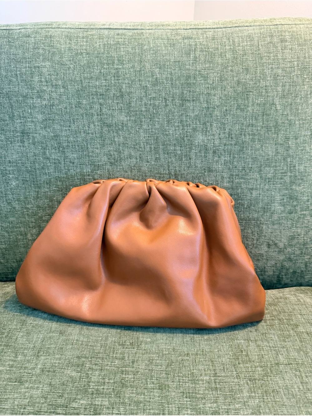 Classic Ruched Faux Leather Clutch in Tan